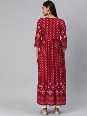 foil print a-line kurta - 17542305 - Standard Image - 3