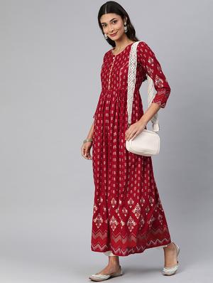 foil print a-line kurta - 17542305 - Standard Image - 4