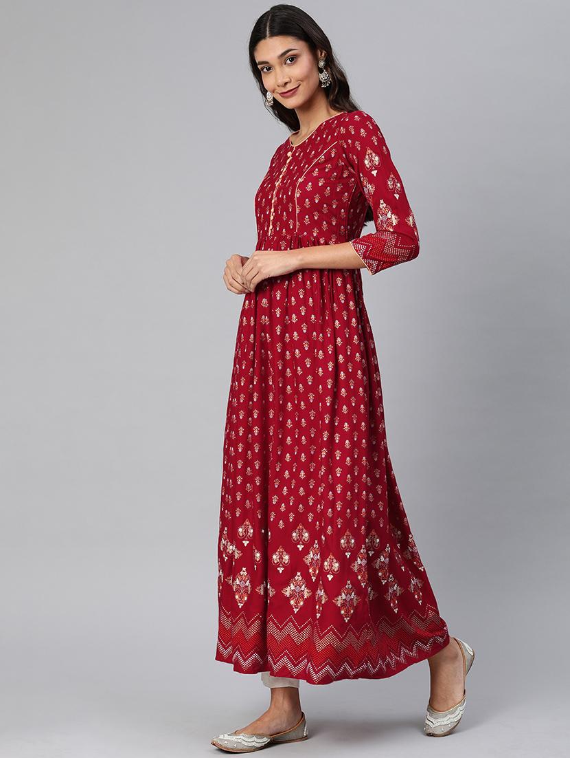 foil print a-line kurta - 17542305 - Zoom Image - 2