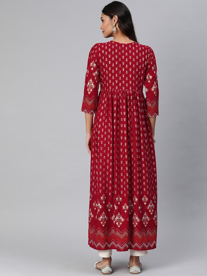 foil print a-line kurta - 17542305 - Zoom Image - 3