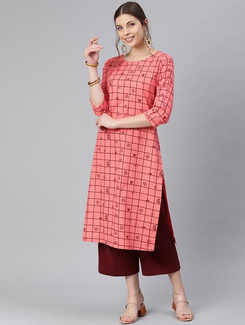 checkered straight kurta - 17542308 - Standard Image - 1