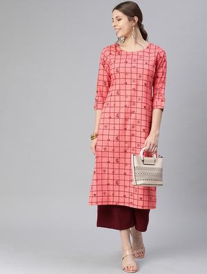 checkered straight kurta - 17542308 - Standard Image - 4