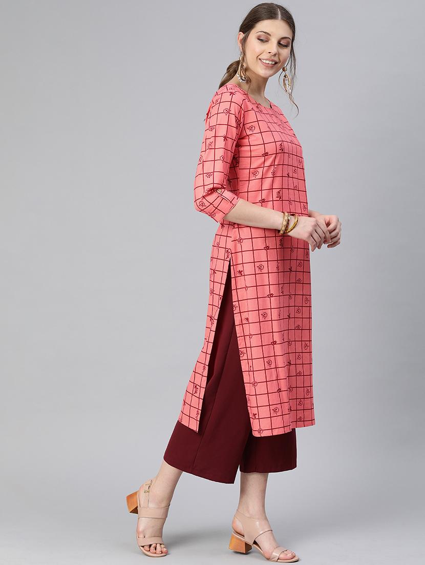 checkered straight kurta - 17542308 - Zoom Image - 2