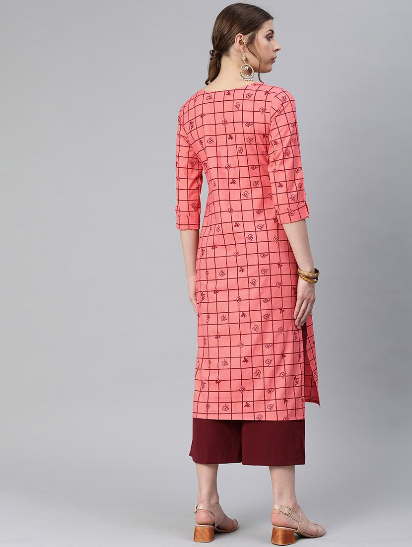 checkered straight kurta - 17542308 - Zoom Image - 3