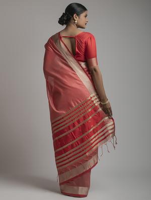 peach cotton silk plain saree with blouse - 17542316 - Standard Image - 2