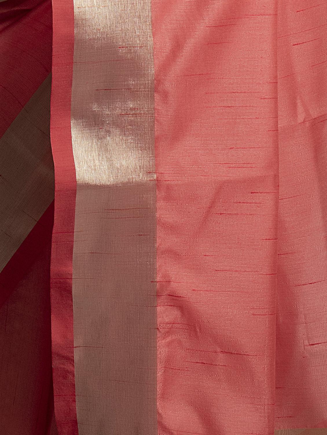 peach cotton silk plain saree with blouse - 17542316 - Zoom Image - 3