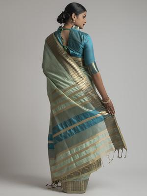 sky blue silk plain saree with blouse - 17542348 - Standard Image - 2