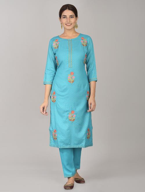 turquoise rayon kurta pant set - 17542417 - Standard Image - 1