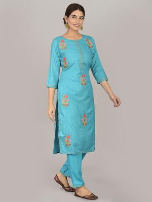 turquoise rayon kurta pant set - 17542417 - Standard Image - 2