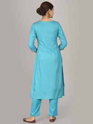 turquoise rayon kurta pant set - 17542417 - Standard Image - 3