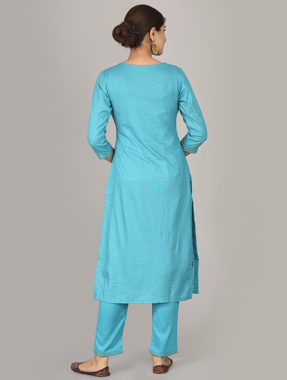 turquoise rayon kurta pant set - 17542417 - Zoom Image - 3