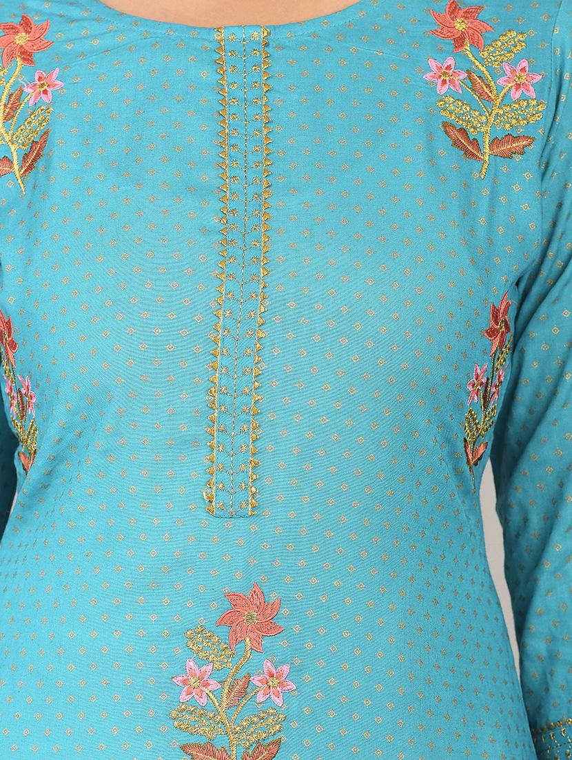 turquoise rayon kurta pant set - 17542417 - Zoom Image - 4