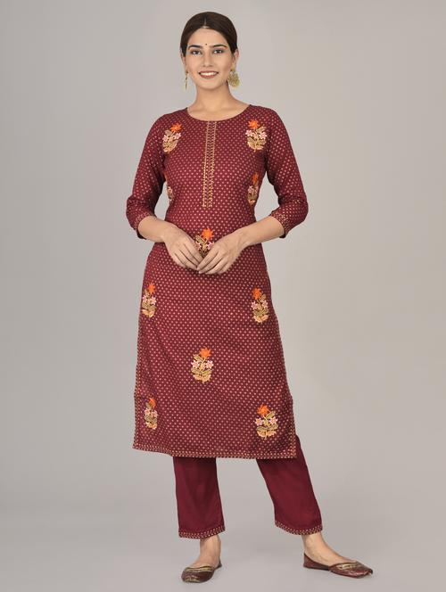 maroon kurta pant set - 17542418 - Standard Image - 1