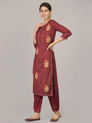 maroon kurta pant set - 17542418 - Standard Image - 2