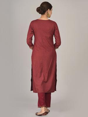 maroon kurta pant set - 17542418 - Standard Image - 3