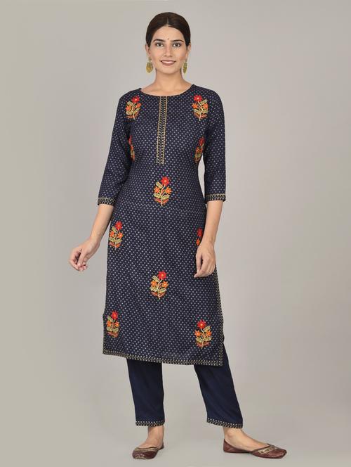 navy rayon kurta pant set - 17542419 - Standard Image - 1