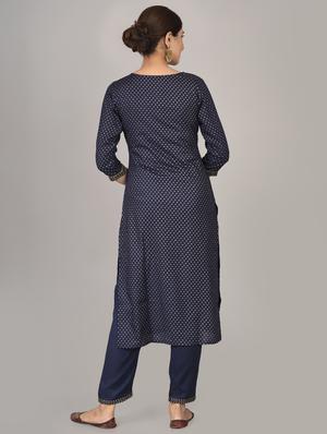 navy rayon kurta pant set - 17542419 - Standard Image - 3
