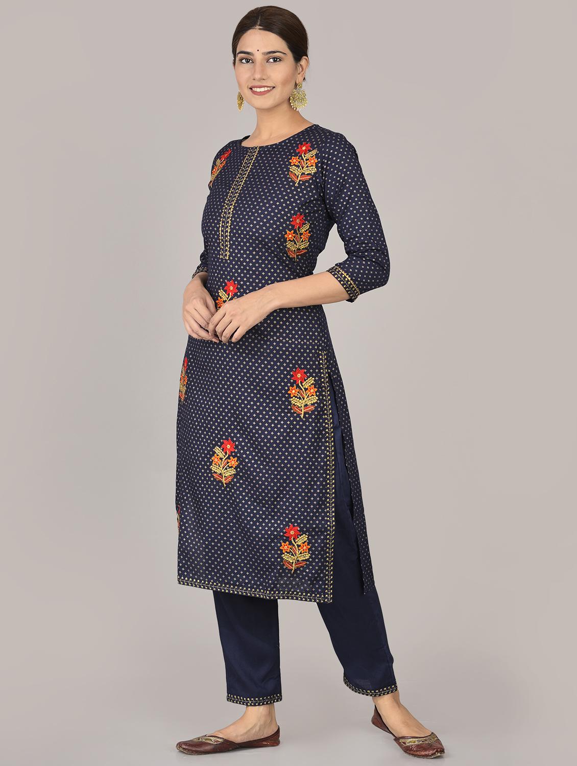 navy rayon kurta pant set - 17542419 - Zoom Image - 2