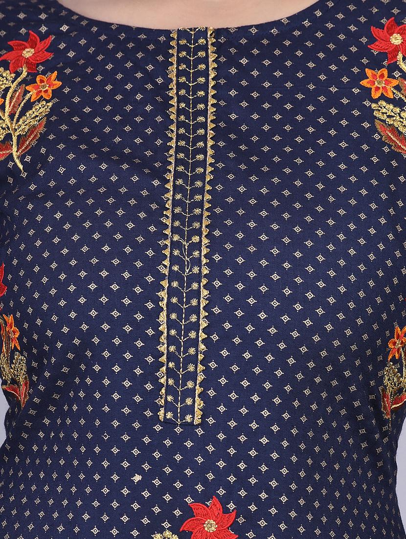 navy rayon kurta pant set - 17542419 - Zoom Image - 4