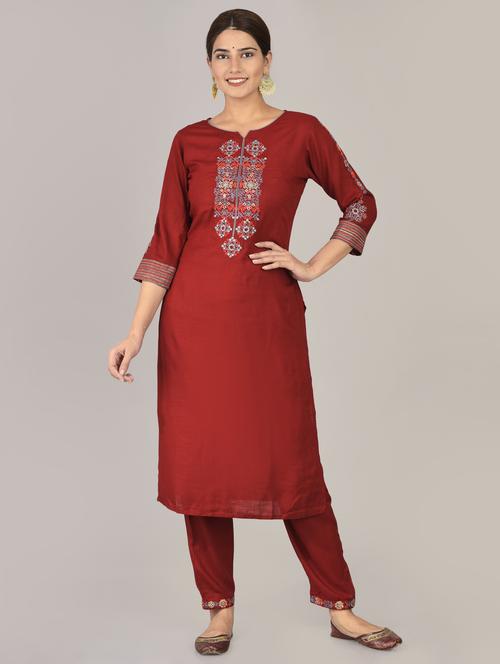 maroon kurta pant set - 17542420 - Standard Image - 1