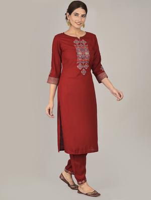 maroon kurta pant set - 17542420 - Standard Image - 2