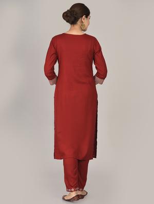 maroon kurta pant set - 17542420 - Standard Image - 3