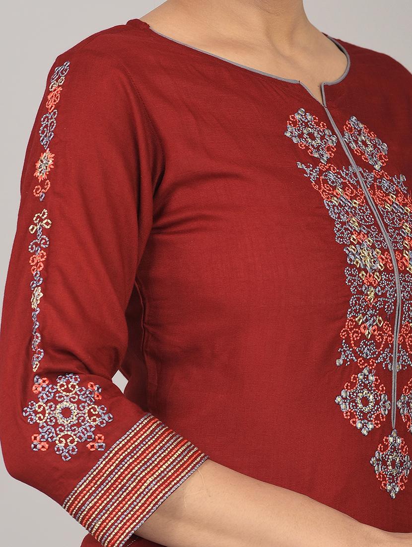 maroon kurta pant set - 17542420 - Zoom Image - 4