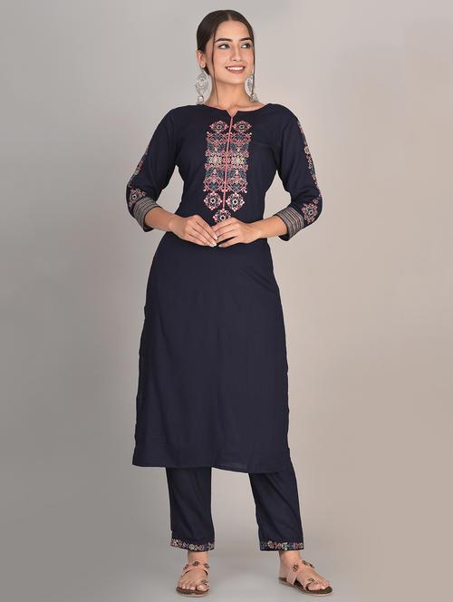 navy kurta pant set - 17542421 - Standard Image - 1