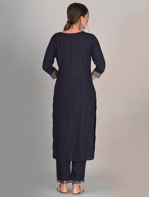 navy kurta pant set - 17542421 - Standard Image - 3