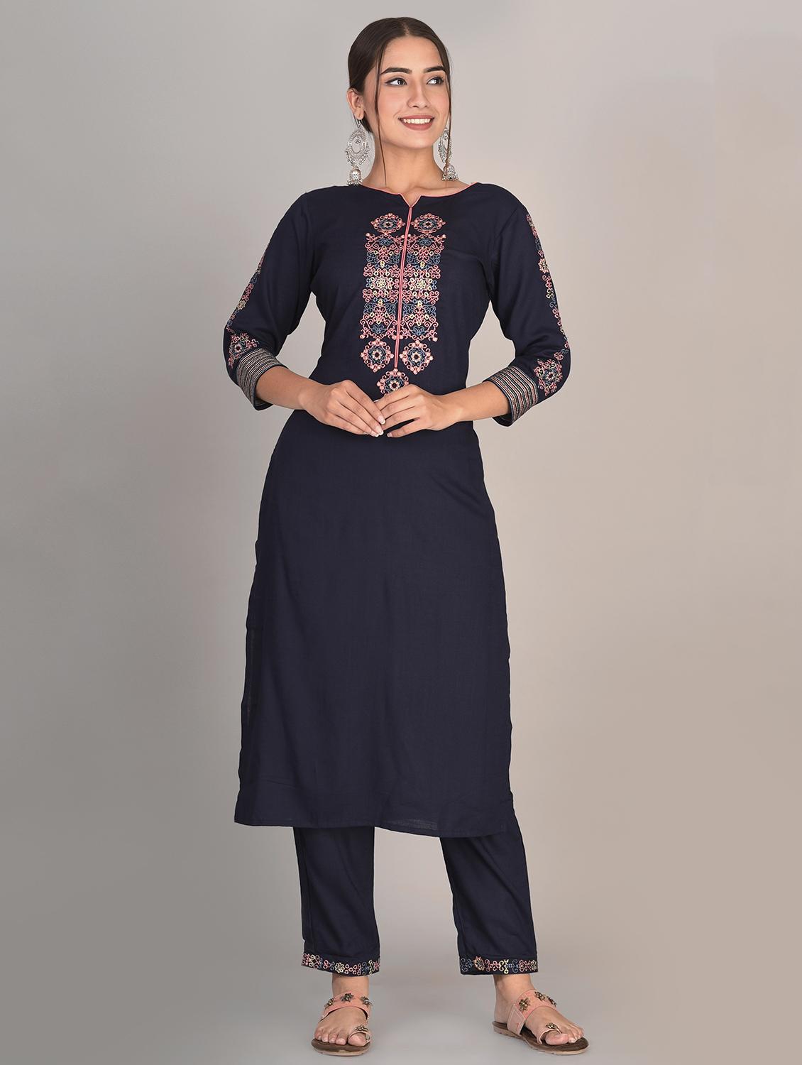 navy kurta pant set - 17542421 - Zoom Image - 1