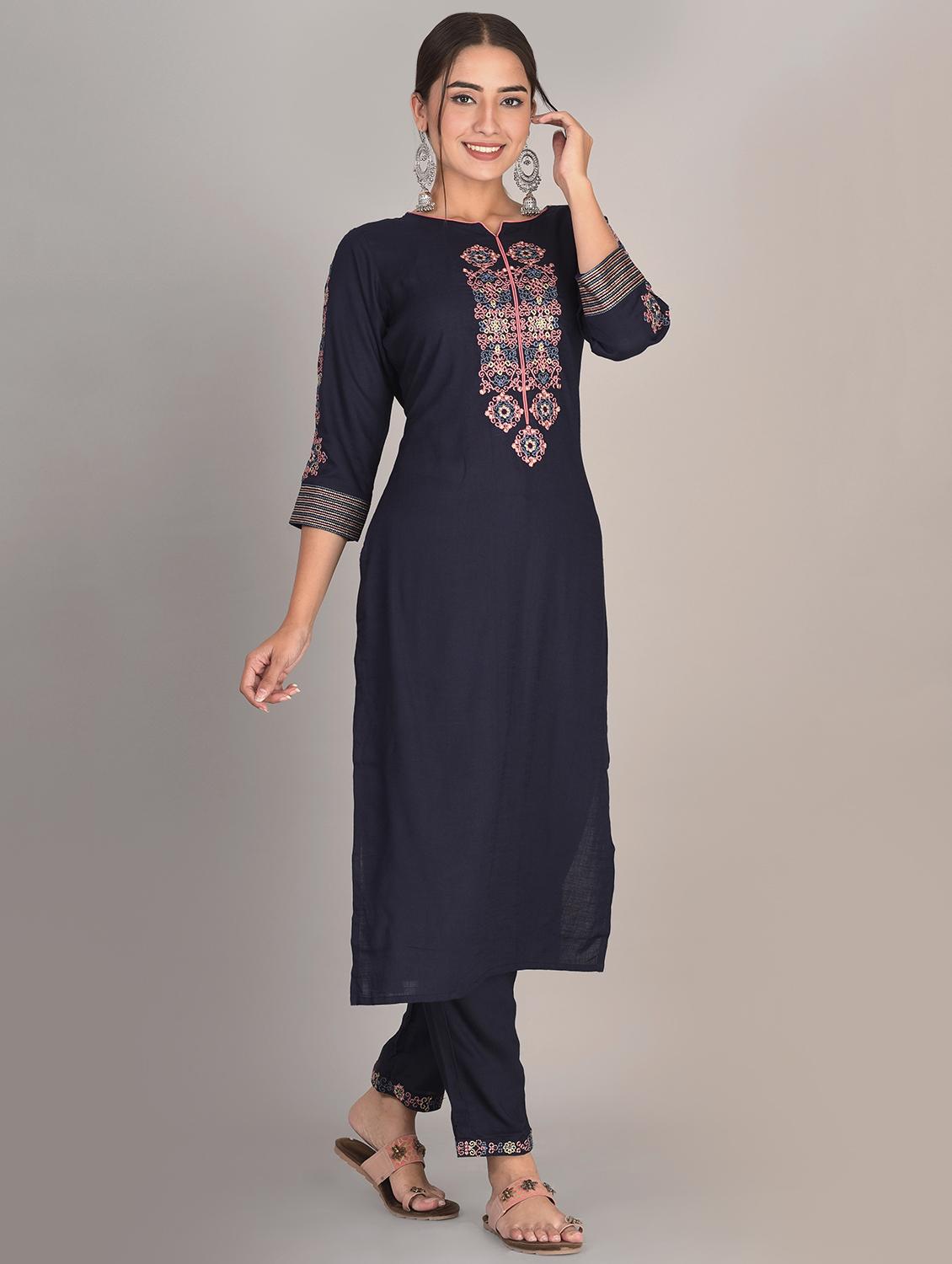 navy kurta pant set - 17542421 - Zoom Image - 2