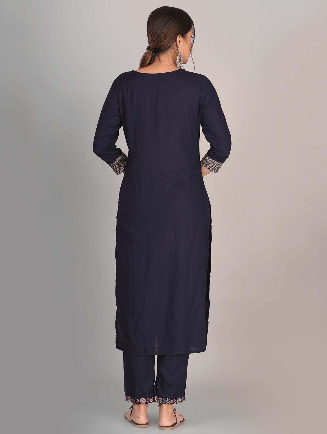 navy kurta pant set - 17542421 - Zoom Image - 3