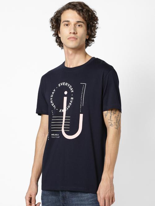 navy blue typographic print t-shirt - 17542453 - Standard Image - 1