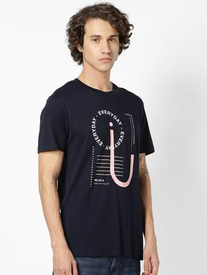 navy blue typographic print t-shirt - 17542453 - Standard Image - 2
