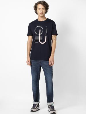 navy blue typographic print t-shirt - 17542453 - Standard Image - 4