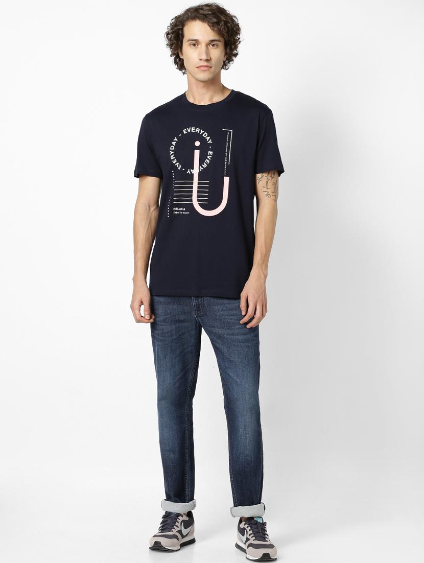 navy blue typographic print t-shirt - 17542453 - Zoom Image - 4