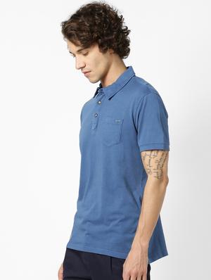 blue solid collared t-shirt - 17542467 - Standard Image - 2