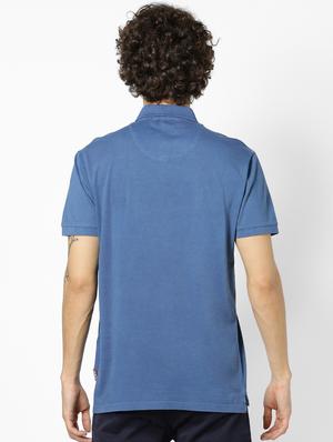 blue solid collared t-shirt - 17542467 - Standard Image - 3