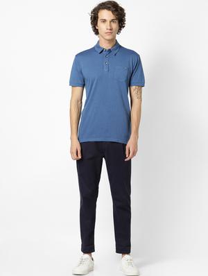 blue solid collared t-shirt - 17542467 - Standard Image - 4
