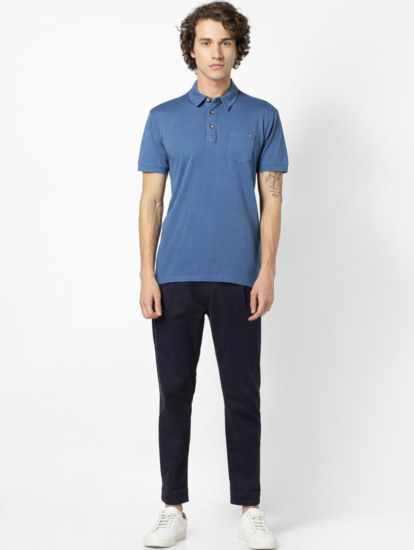 blue solid collared t-shirt - 17542467 - Zoom Image - 4