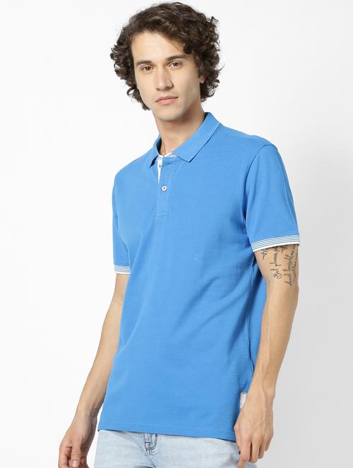 blue solid polo t-shirt - 17542468 - Standard Image - 1