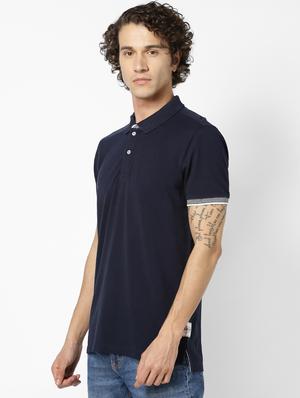 navy blue solid polo t-shirt - 17542469 - Standard Image - 2