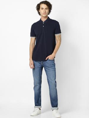 navy blue solid polo t-shirt - 17542469 - Standard Image - 4