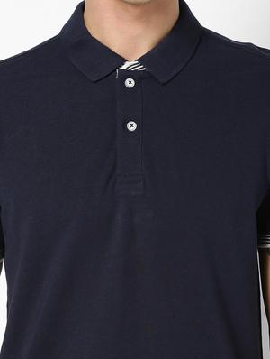 navy blue solid polo t-shirt - 17542469 - Standard Image - 5