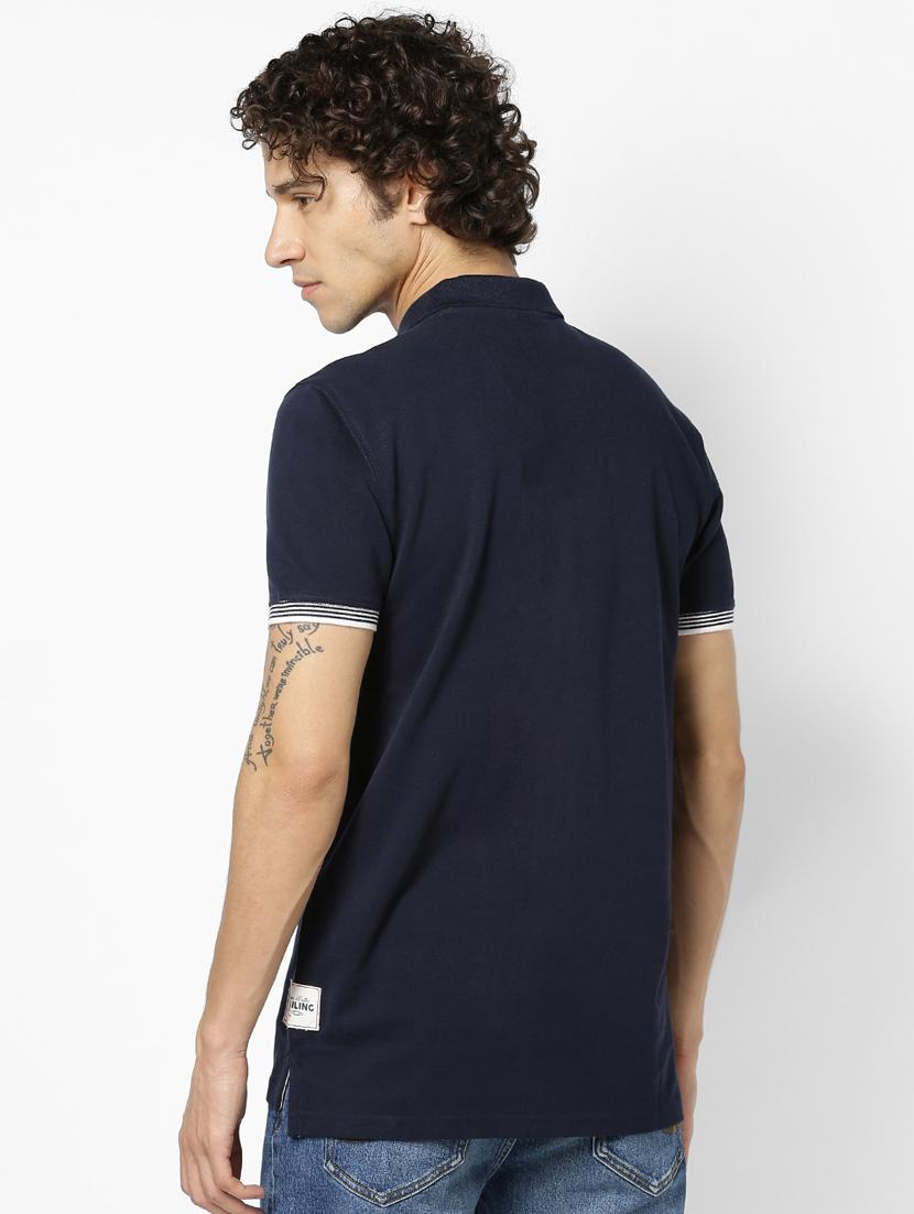navy blue solid polo t-shirt - 17542469 - Zoom Image - 3
