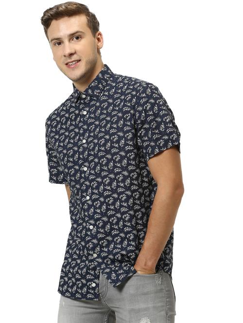 navy blue printed casual shirt - 17542490 - Standard Image - 1