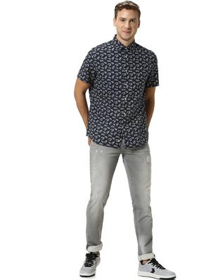 navy blue printed casual shirt - 17542490 - Standard Image - 4