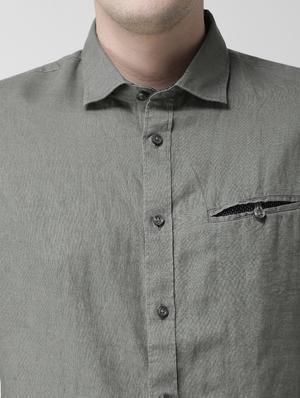 olive green solid linen casual shirt - 17542491 - Standard Image - 5