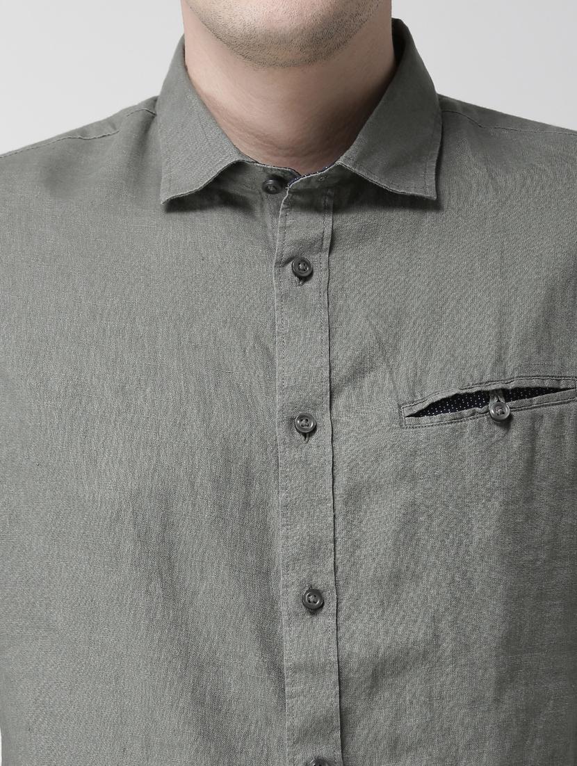 olive green solid linen casual shirt - 17542491 - Zoom Image - 5