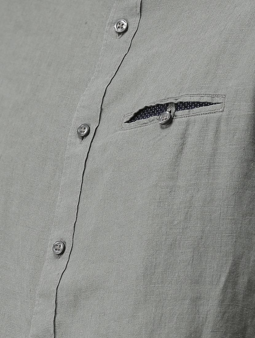 olive green solid linen casual shirt - 17542491 - Zoom Image - 6
